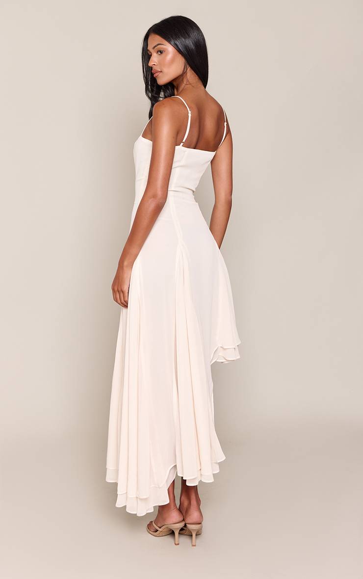 Crème Robe Mi-longue Asymétrique Fluide En Mousseline Contrastée Tall