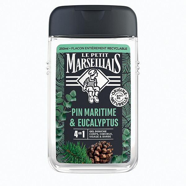 Gel douche corps et cheveux Le Petit Marseillais pin maritime & eucalyptus, le flacon de 250 ml