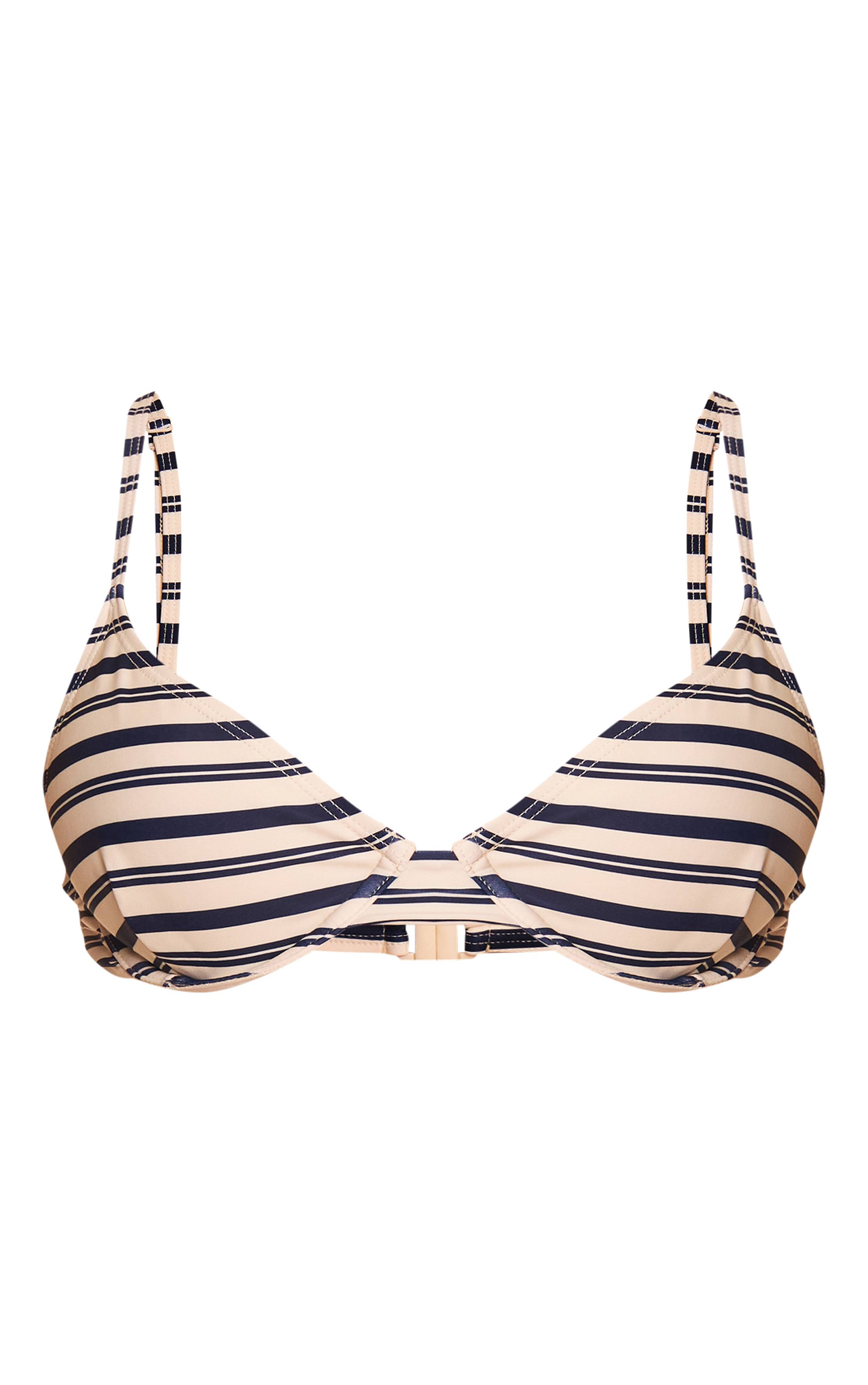 Bleu Marine Haut De Bikini À Armatures À Rayures
