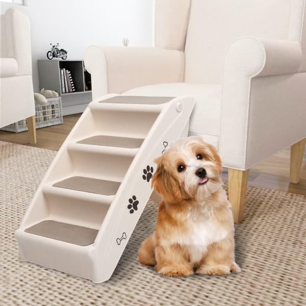 vidaXL Hundetrapp sammenleggbar kremhvit 62x40x49,5 cm
