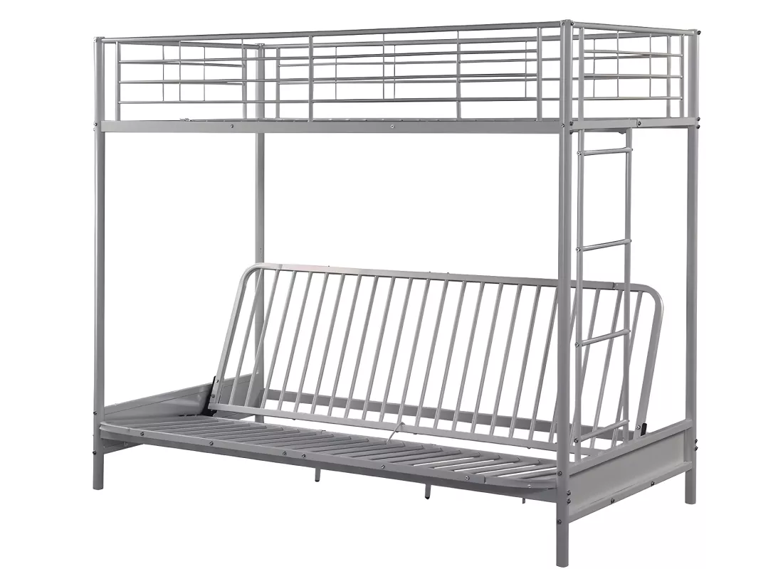 Lit mezzanine 90 x 190 cm - Avec banquette convertible - Métal - Argent + Futon + Matelas - MODULO V