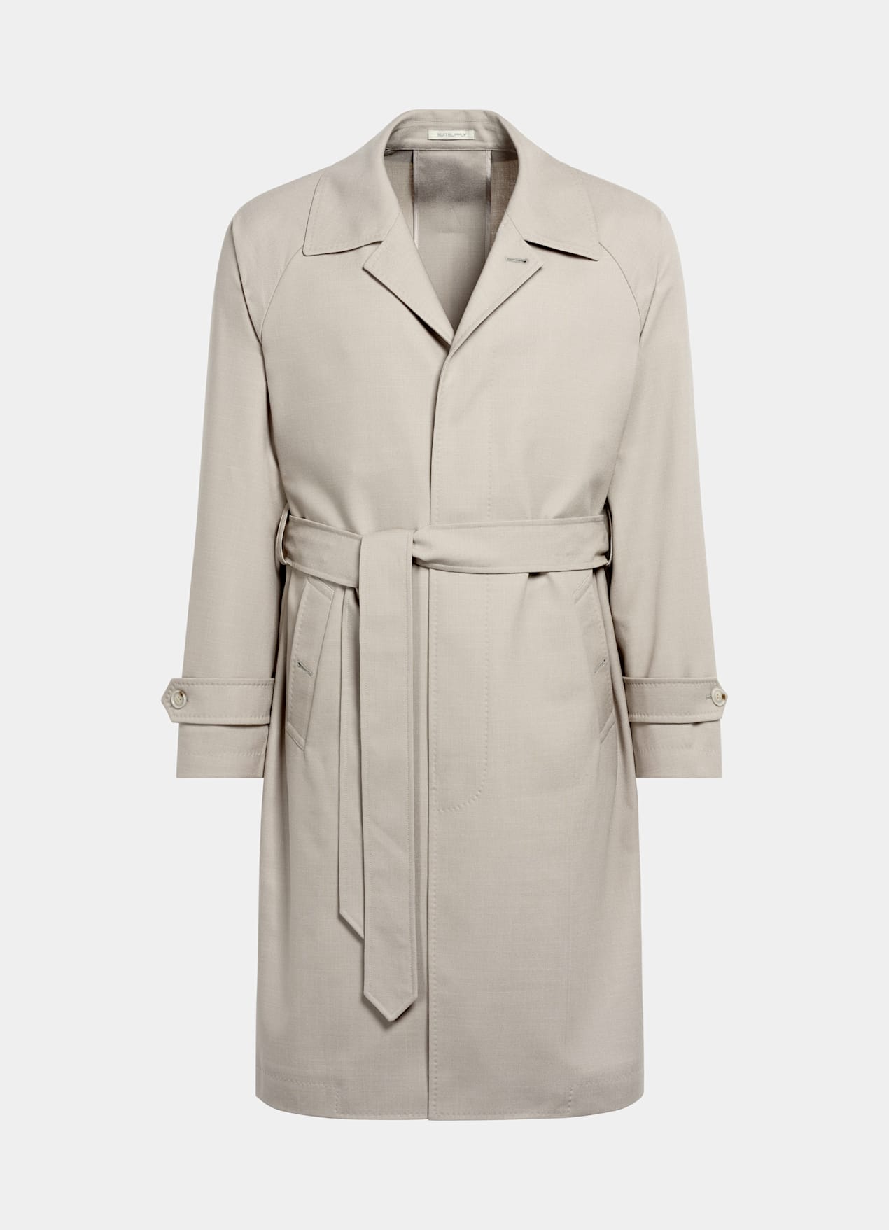 Manteau long ceinturé taupe