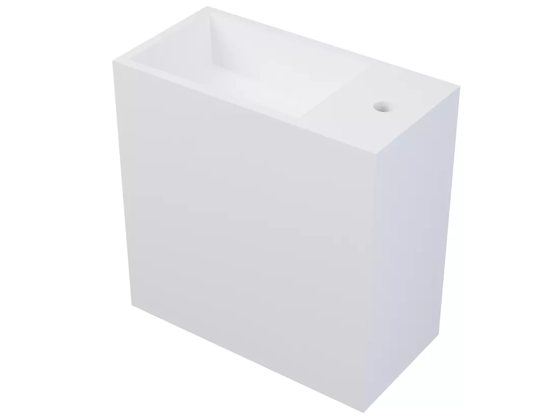 Lave main suspendu blanc en solid surface avec niche - Robinetterie à droite - 40 cm - PUMORI