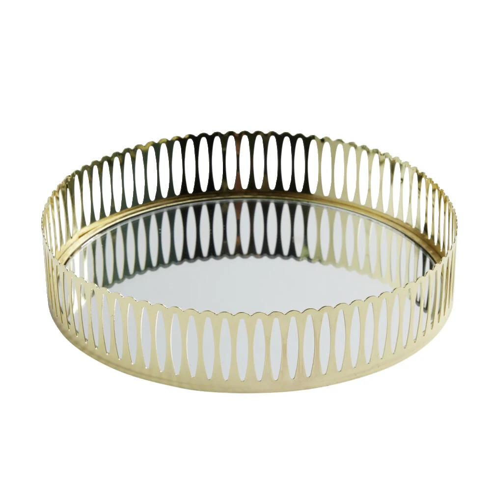 Plateau miroir en métal doré Ø25,5xH5,5cm