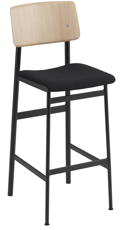 Muuto Loft gestoffeerde barkruk 75cm Steelcut 190, Zwart/Eiken