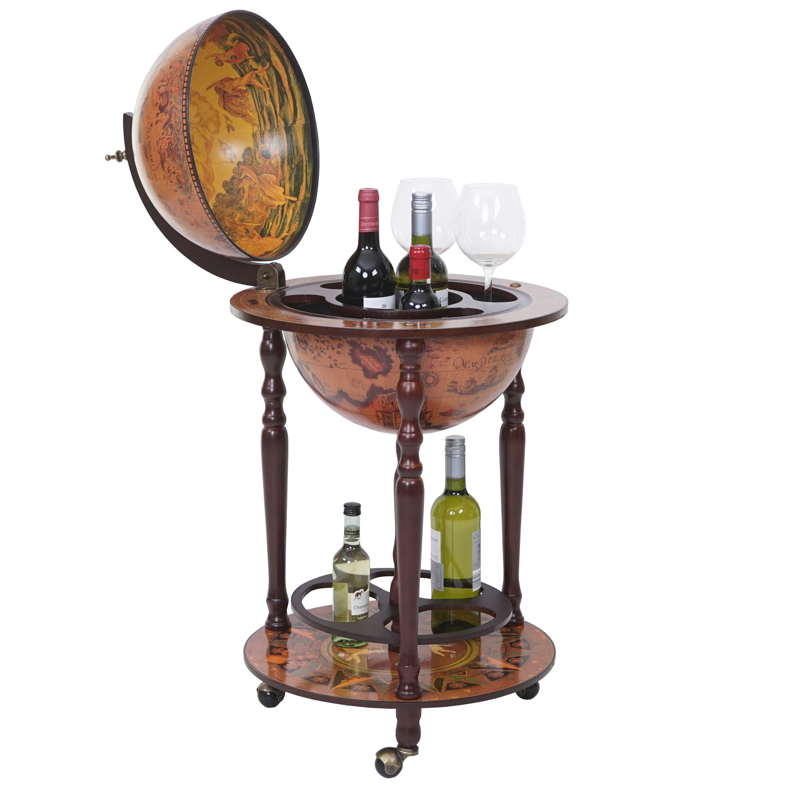 Globusbar MCW-T874, Minibar Hausbar Weinregal, Weltkugel rollbar Eukalyptusholz MVG-zertifiziert