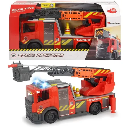Dickie Toys Scania Feuerwehrwagen mit Drehleiter und Wasserspritzfunktion, inkl. Licht & Sound