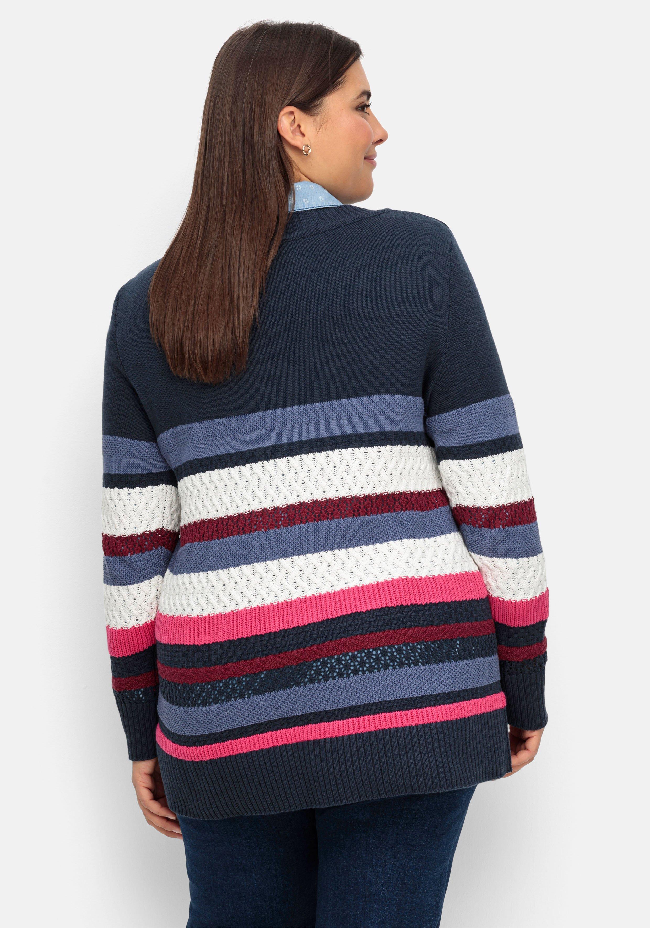 Gestreifter Pullover im Strickmix, mit V-Ausschnitt