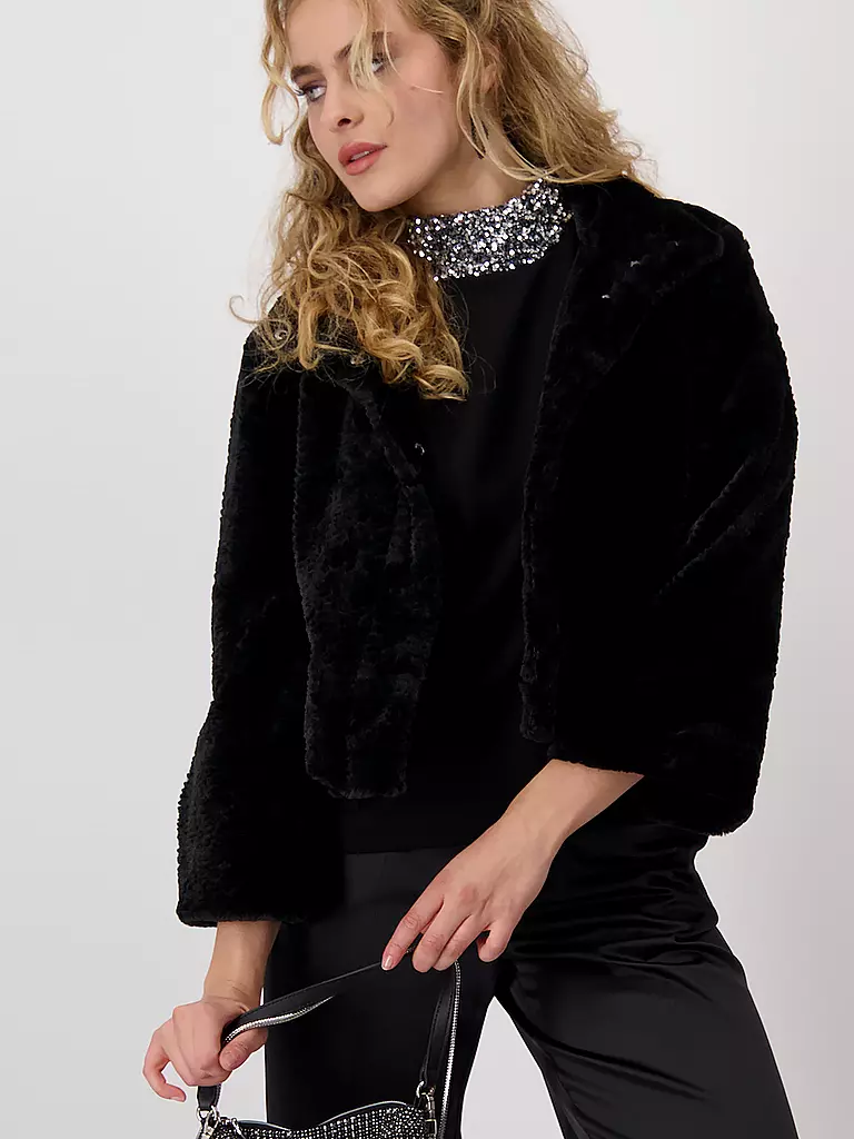MONARI Jacke in Felloptik schwarz