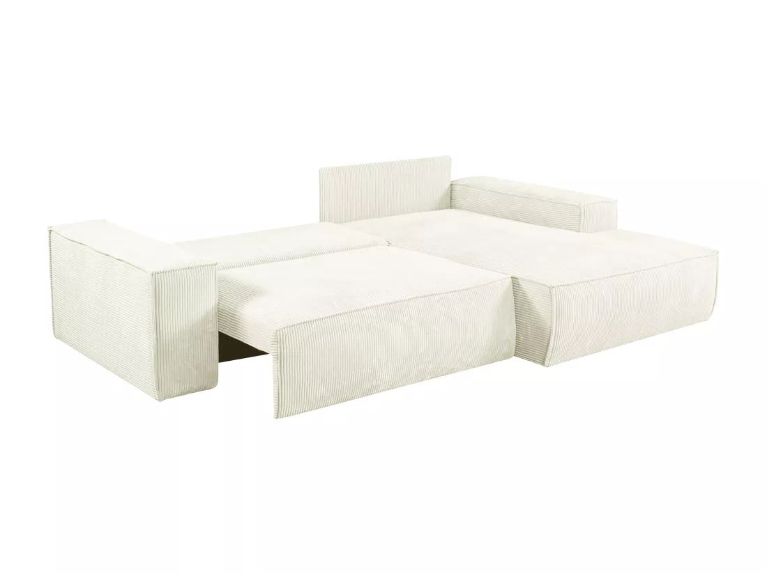 Canapé d'angle droit convertible en velours côtelé blanc AMELIA