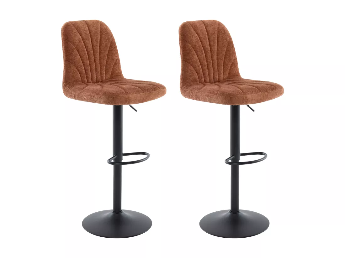 Lot de 2 tabourets de bar en tissu texturé et métal noir - Hauteur réglable - Terracotta - LASANDRIA