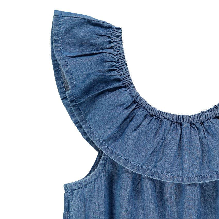 Combishort effet jean à épaules dénudées - Bleu