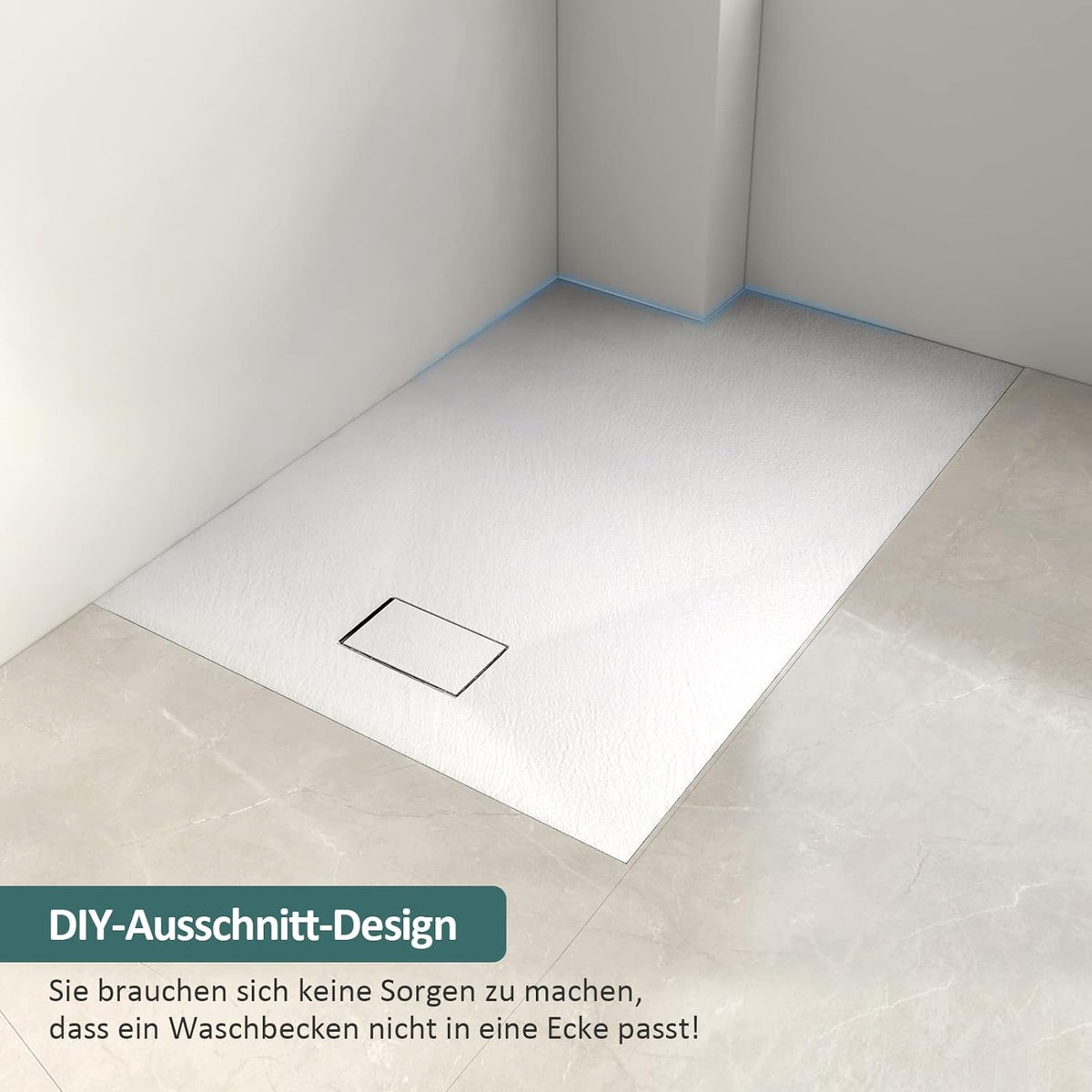 EMKE Douchebak 90x90cm Vlak, Rechthoekig, Antislip, Snijbaar SMC Douchebak, Wit