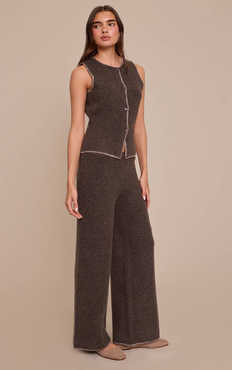 Chocolat Pantalon Large À Point De Feston