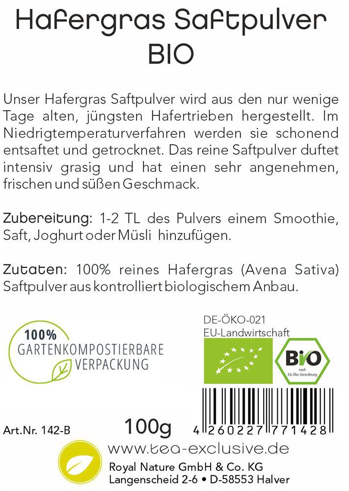 tea exclusive - Hafergras Saft Pulver bio