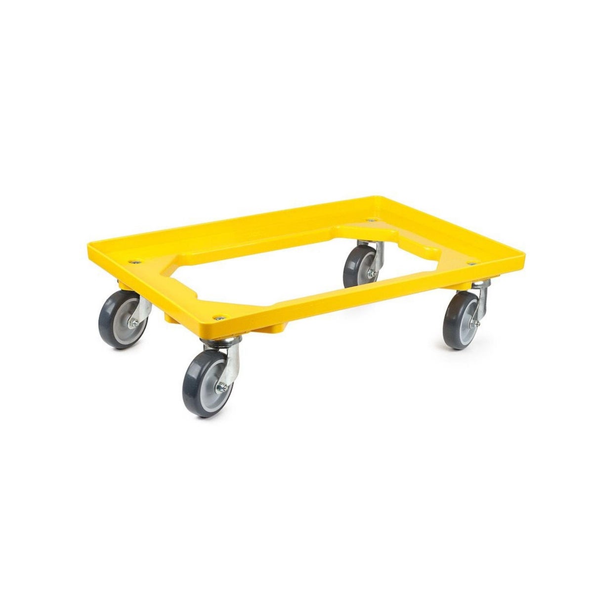 PROREGAL Transportwagen voor Euroboxen 60 x 40 cm met rubberen wielen, geel, open dek, 2 zwenkwielen en 2 remwielen, draagvermogen 300 kg