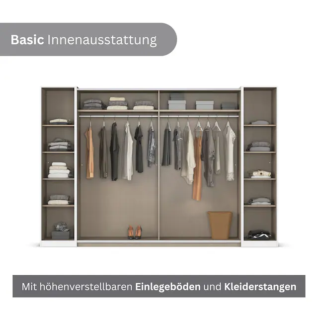 rauch Schwebetürenschrank »Kleiderschrank Drehtürenschrank Schrank Garderobe KRONACH TOPSELLER« in 3 Ausstattungen BASIC/CLASSIC/PREMIUM, Breiten 225/268/311/354 cm,  mit Dreh- und Schwebetüren und Spiegel, viele Böden MADE IN GERMANY