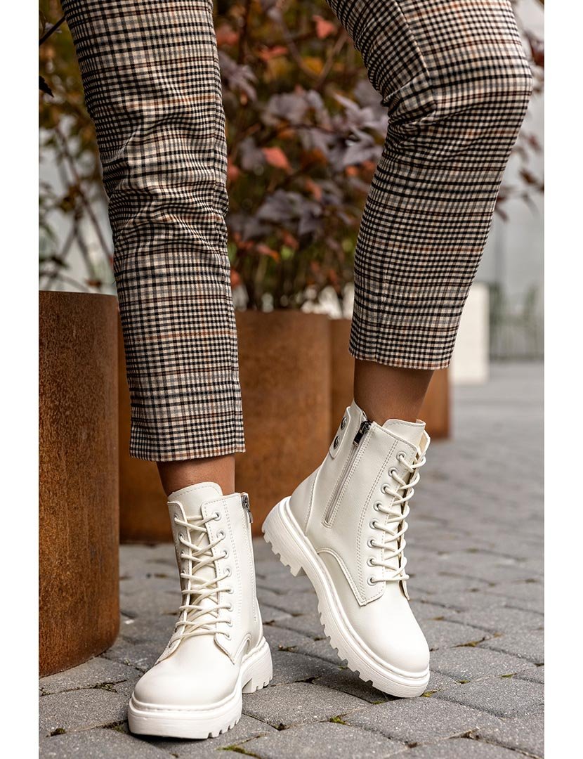 Beige Ankle Boots with Laces