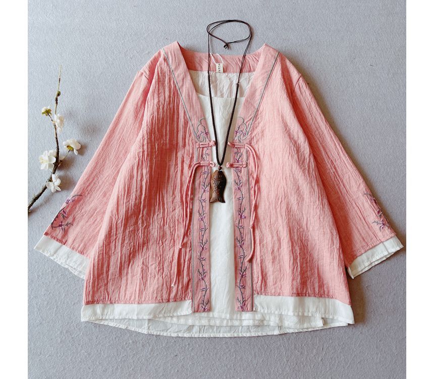 CosmoCorner - Hanfu-blouse met wijde mouwen en geborduurde bloemen