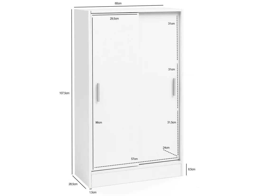 Commode avec 2 portes Armoire 60x107,5x28,5 cm Blanche Buffet Cabinet