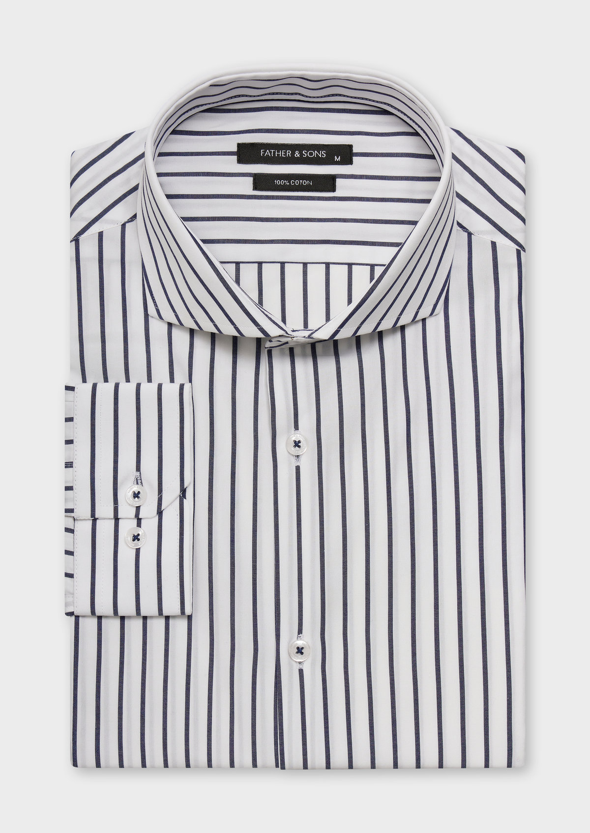 Chemise habillée Slim en popeline de coton blanc à rayures bleu marine