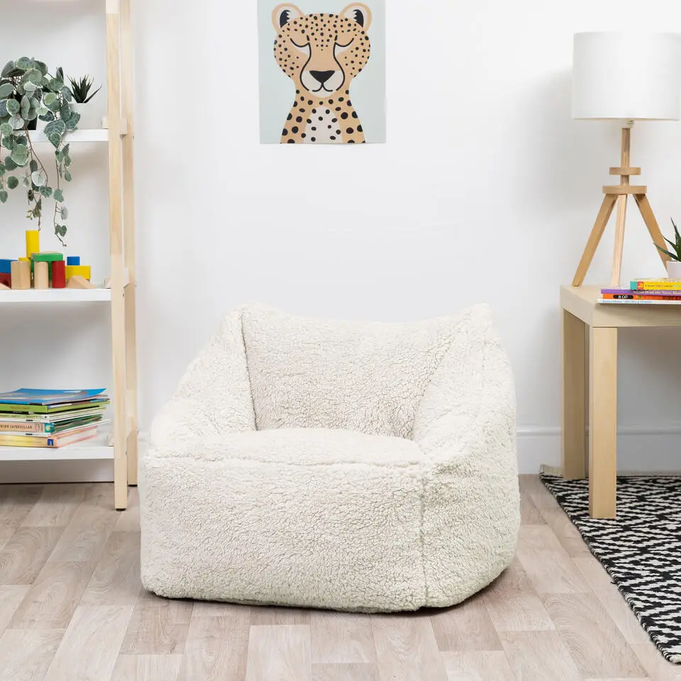 Set van 2 icon Kindersitzakken Teddybeer - Fleece Zitzak - Crème