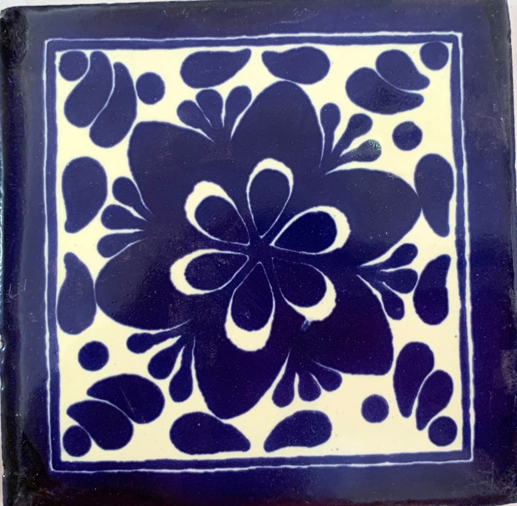Kachel 'Morelos', weiß, blau, T 10 cm, B 10 cm, H 0,5 cm von fischer's lagerhaus