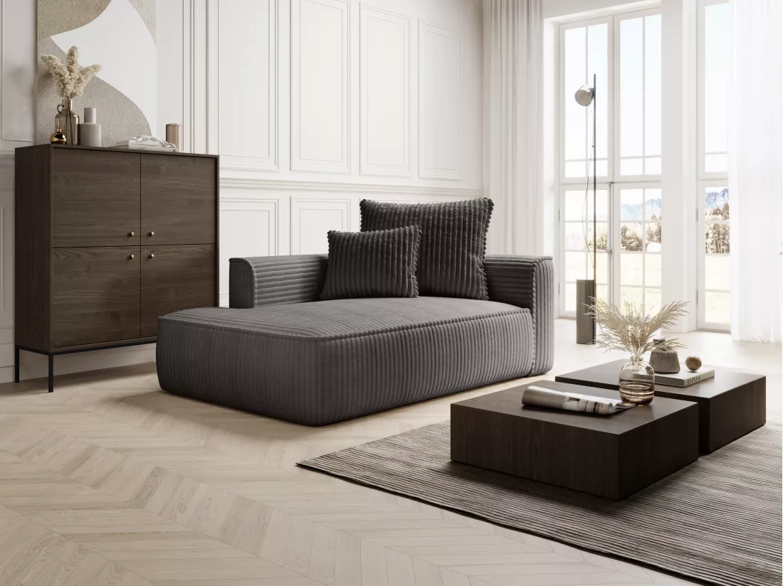 Méridienne gauche en velours côtelé grosses côtes gris anthracite PINETA
