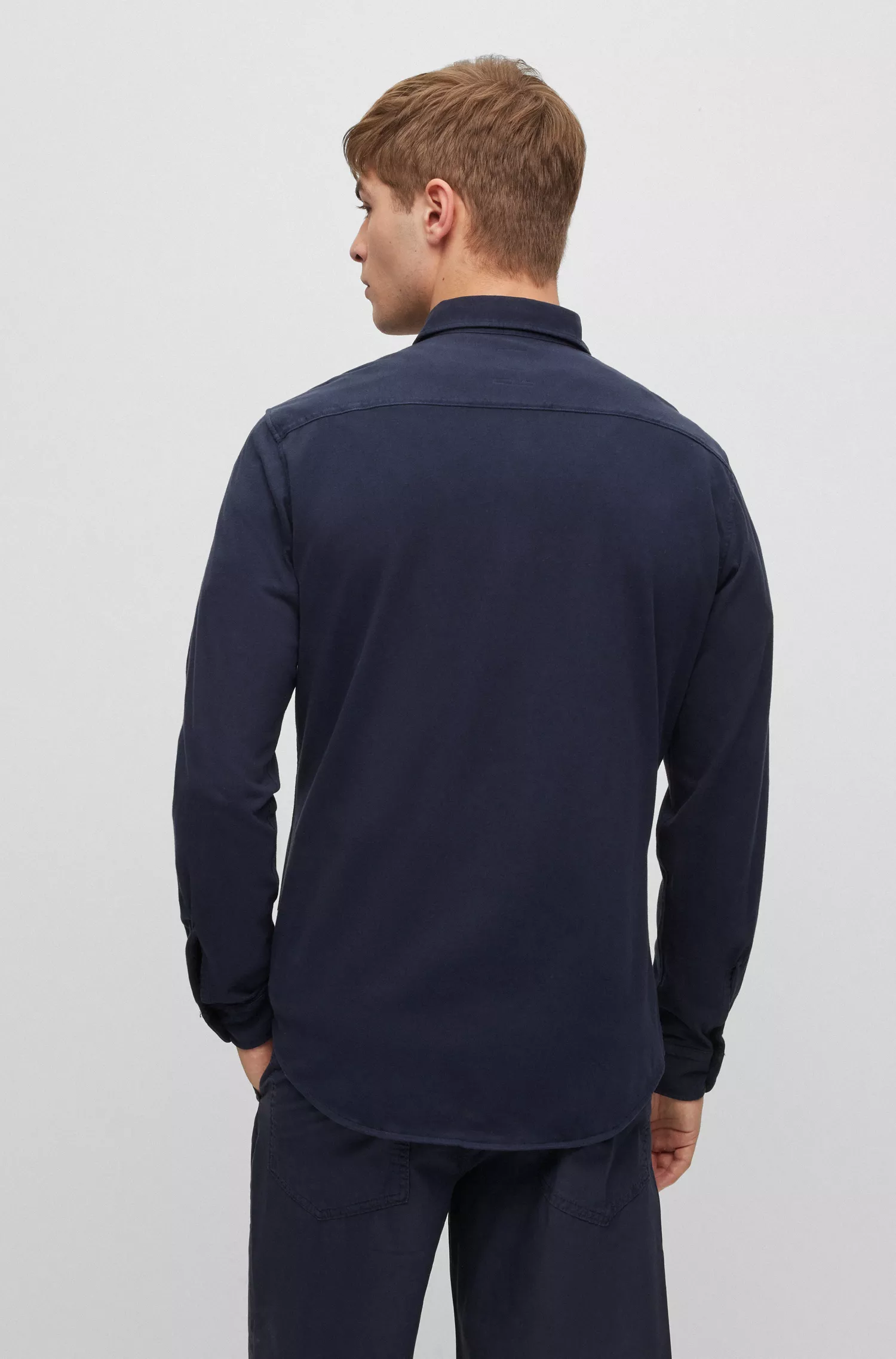 Camisa BOSS laranja, tingida em peça, corte slim, em malha de algodão.