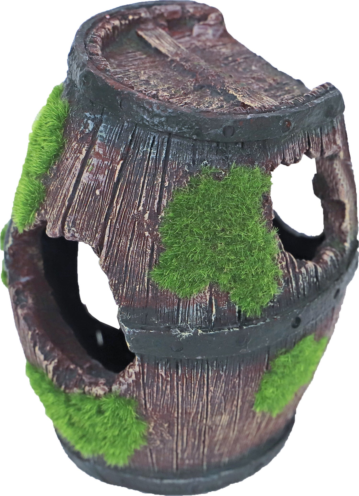 Boon aquarium decoratie ton met gaten en mos multi D 11,5 H 15,5 cm