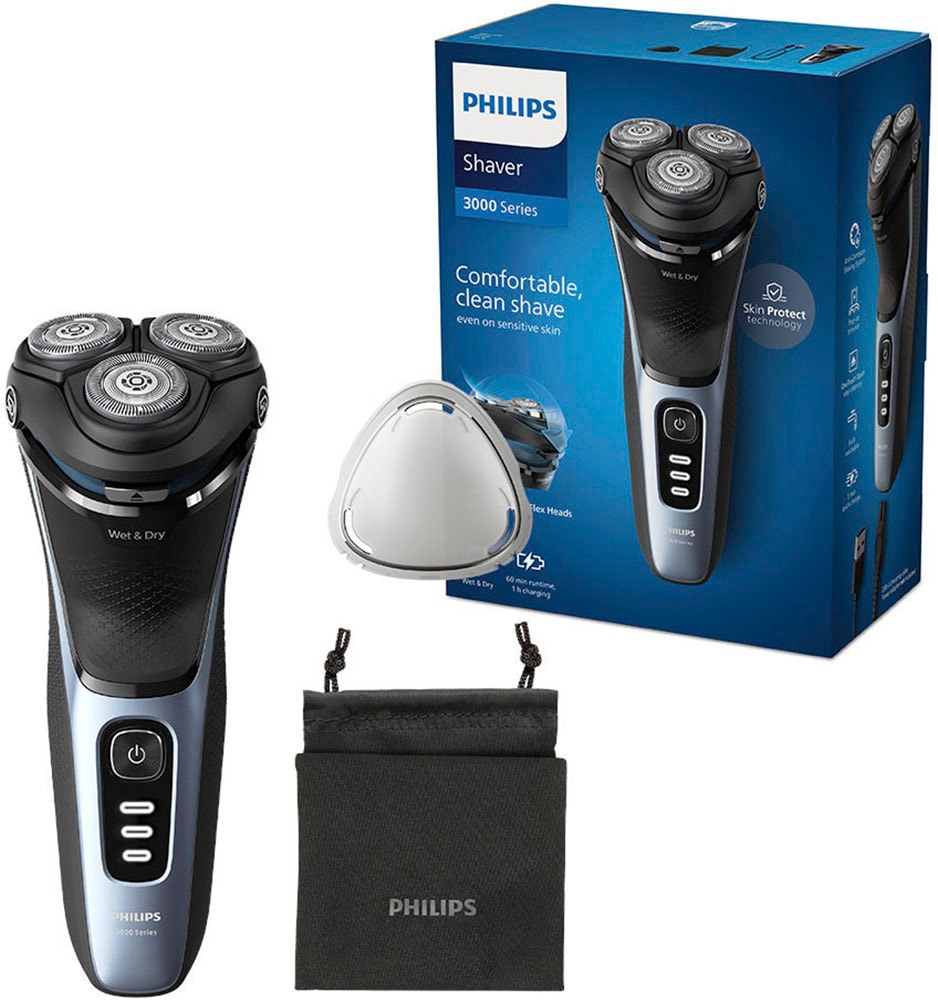 Philips Elektrorasierer »Shaver Series 3000 S3243/12« 1 Stk. Aufsätze ausklappbarer Präzisionstrimmer 5-dimensional bewegl. Flex-Scherköpfe, Schutzkappe und Tasche