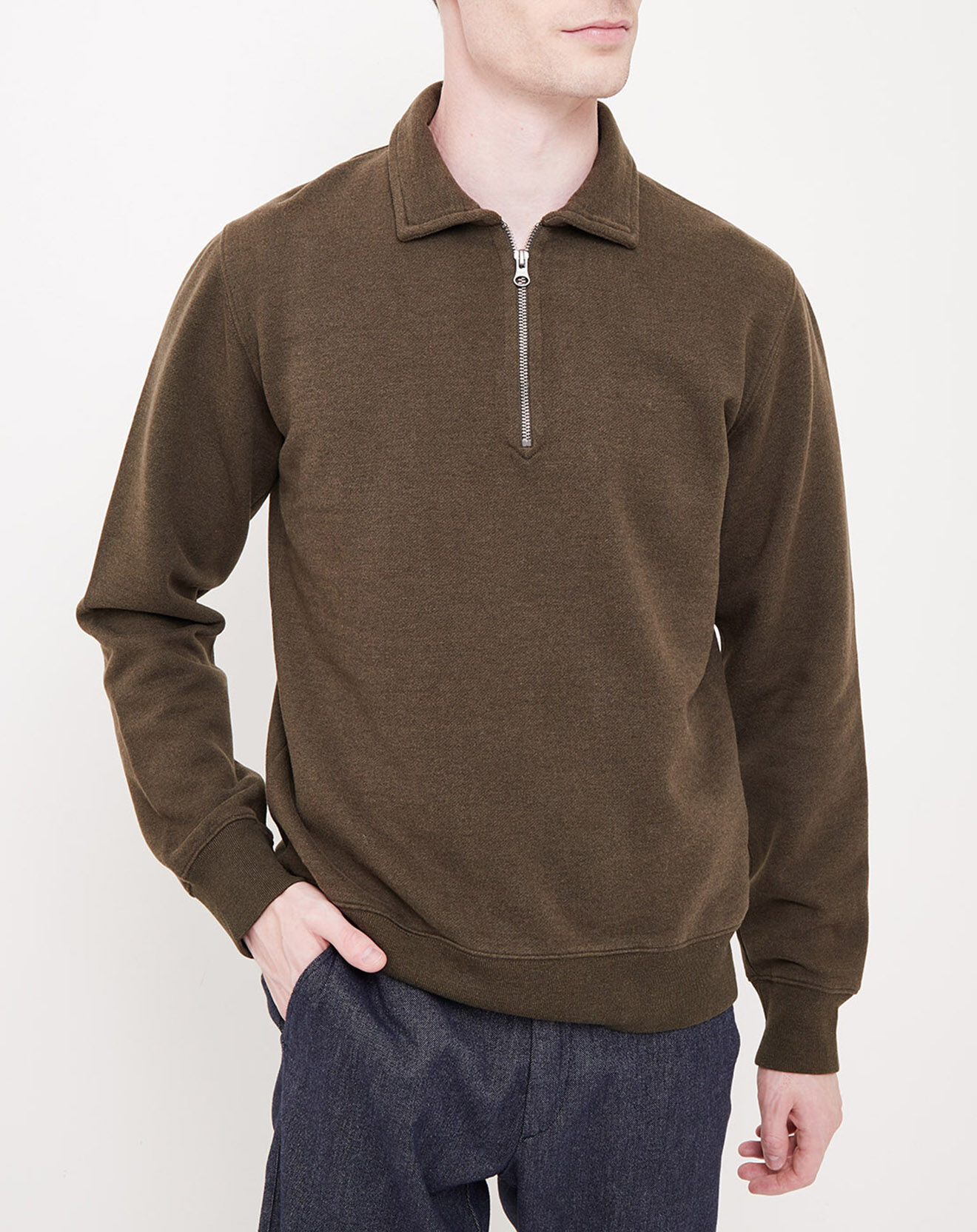 Hartford Sweat Polo Zipper kaki