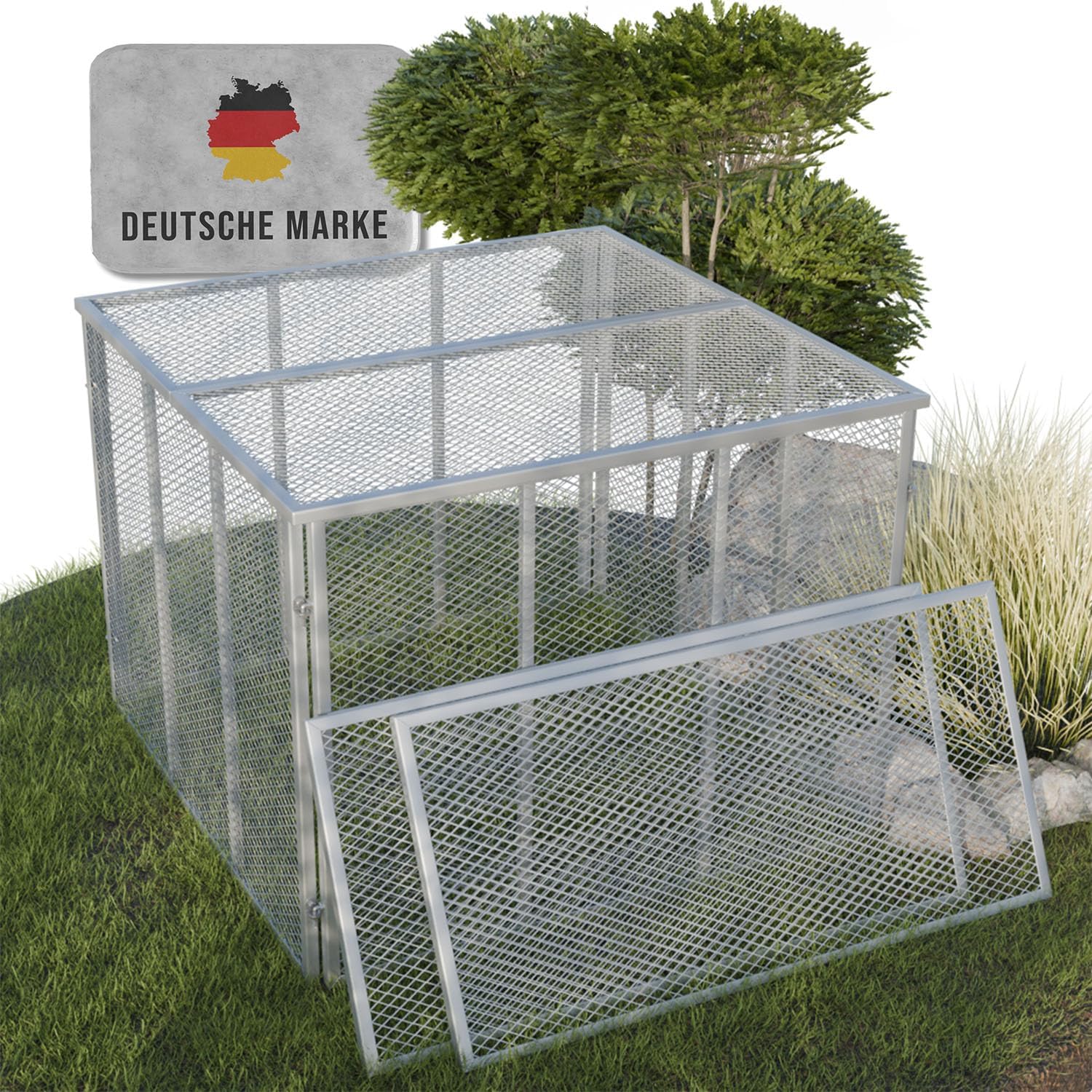 Heimfleiss® Komposter Metall 100x100x75 cm + Deckel & Boden | 750L Metallkomposter verzinkt & pulverbeschichtet | Metall Komposter Garten für Rasenschnitt & Biomüll | Gartenkomposter mit Stecksystem