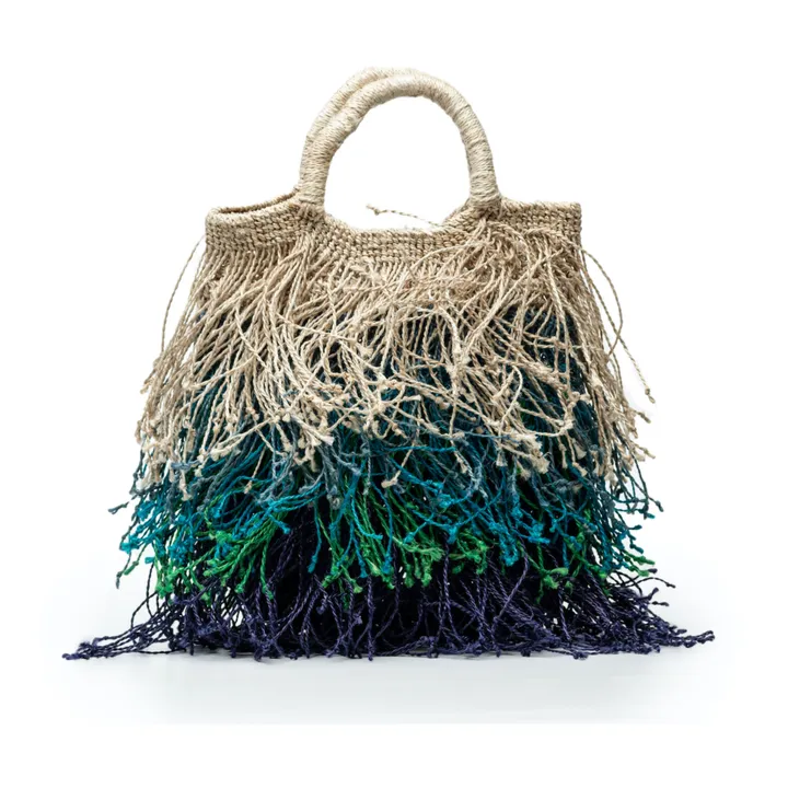 Maison Bengal Sac Jute Macramé Franges Multicolore | Bleu