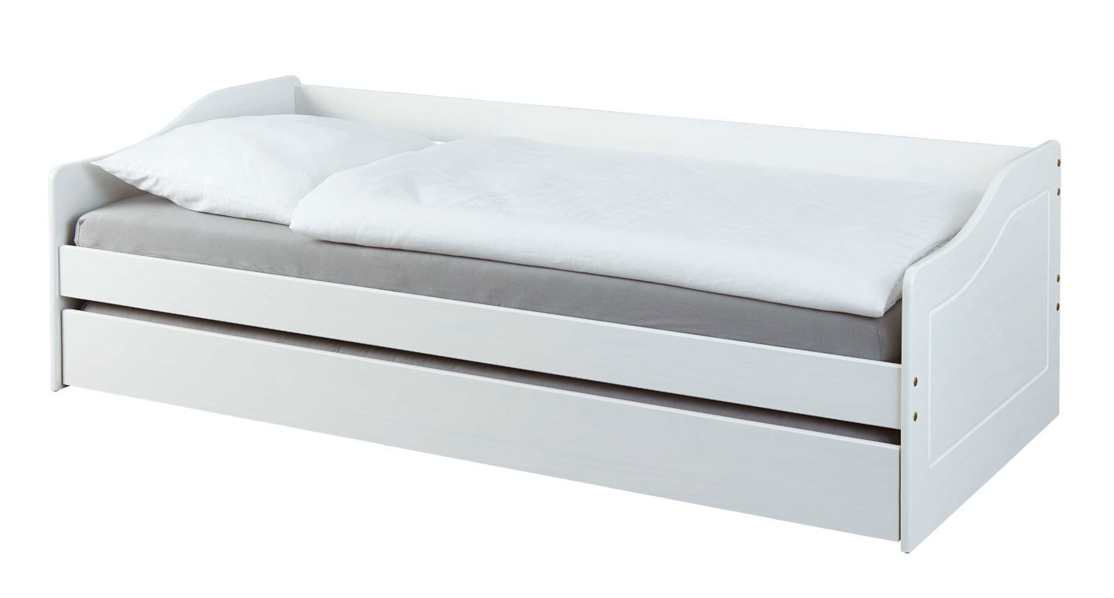 Stauraum-/Funktionsbett Dan 90 x 200 cm Kiefer massiv Weiß lackiert