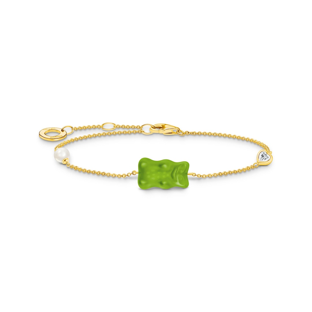 Thomas Sabo x HARIBO Armband mit grünem Goldbären Perle und Stein vergoldet