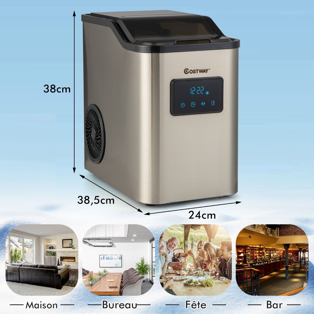 Machine à Glaçons 24kg en 24h Panneau de Contrôle Tactile LED - Lidl-Manfred