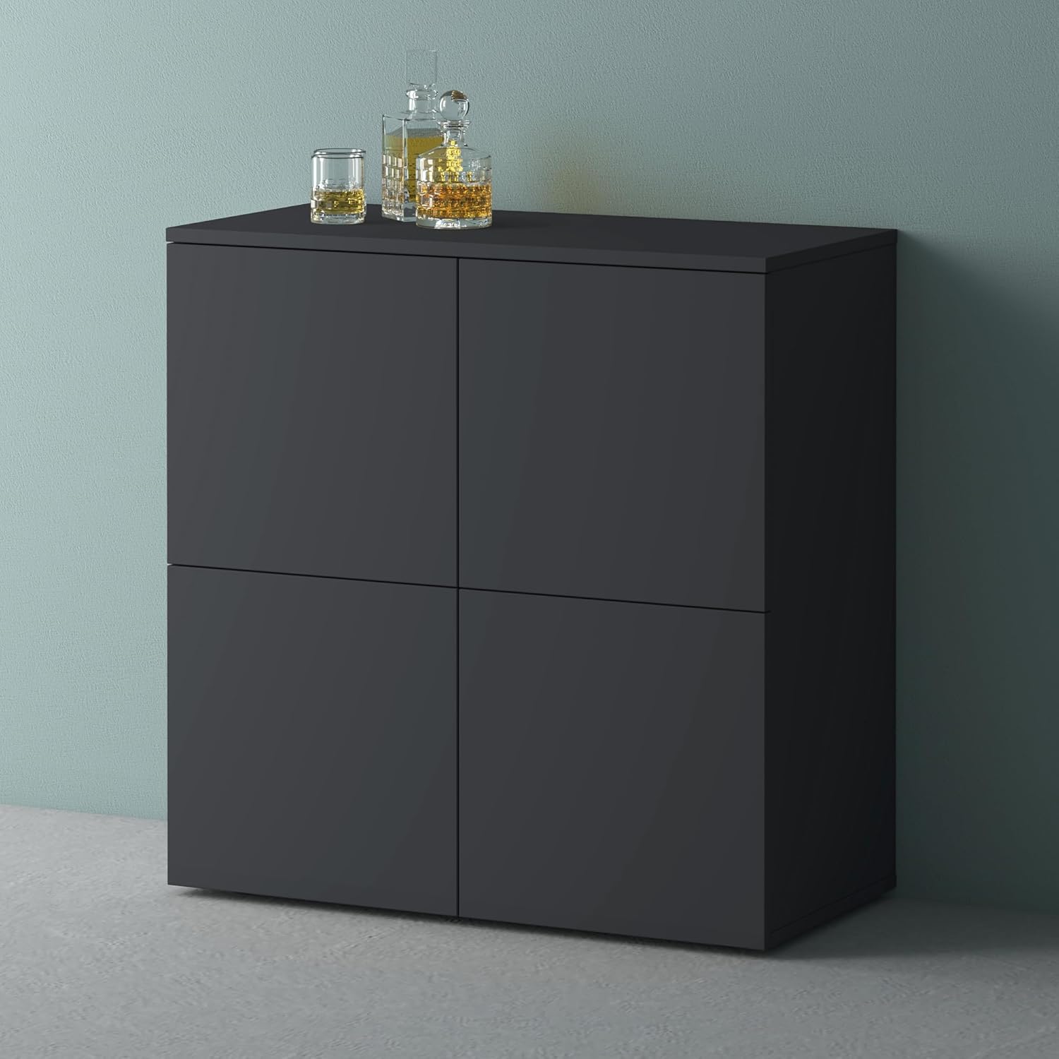 Mai & Mai Möbel Kommode Aufbewahrungsschrank mit 4 Türen in Anthrazit matt Sideboard Schrank Mehrzweckschrank BTH: 76x36,4x74 cm Schrank04