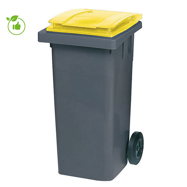 Conteneur poubelle 2 roues SULO prise frontale 120 L gris/ jaune