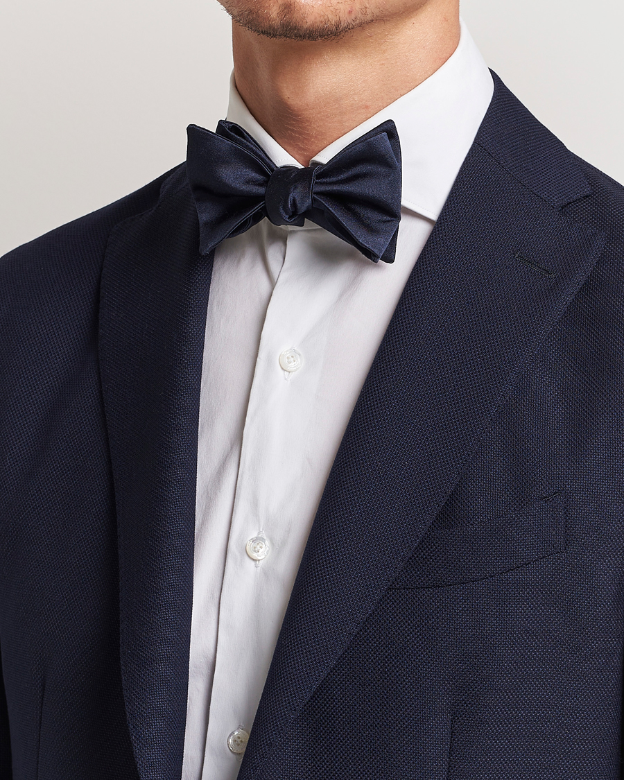 E. Marinella Silk Bow Tie Navy Satin