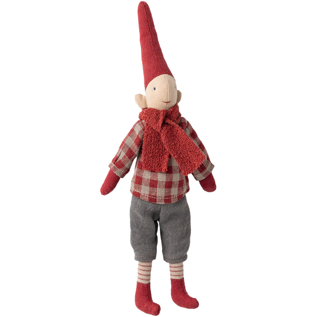 maileg decoratie pixie jongen - rood geblokt shirt - maat 1 - 26 cm