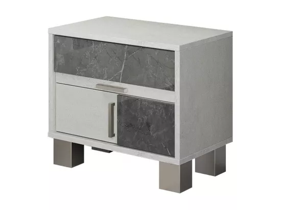 Chambre complete160x200 Marbre gris + Led - FEDANE