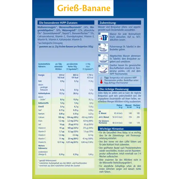 Bio Milchbrei Gute Nacht Grieß Banane ab 6. Monat
