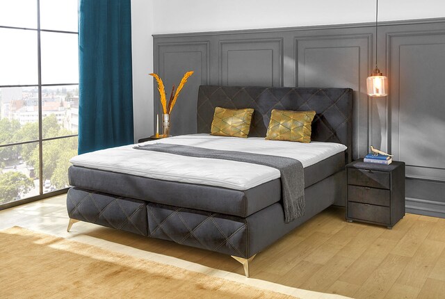 Boxspringbett Lilly Mix 180 x 200 cm schwarz/ goldfarbig