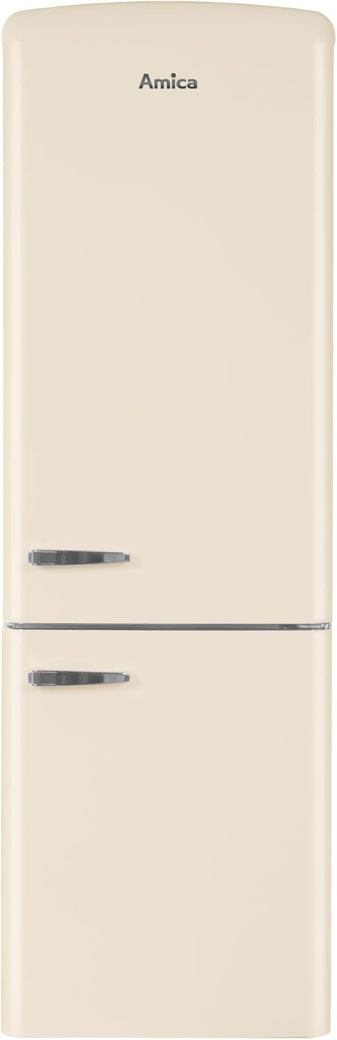 Amica KGCR 387 109 B Retro Kühl-/Gefrierkombination/NoFrost/Beige / 200cm (H) x 60cm (B) x 73cm (T) / Retro-Design/Kühlschrank mit Gefrierfach