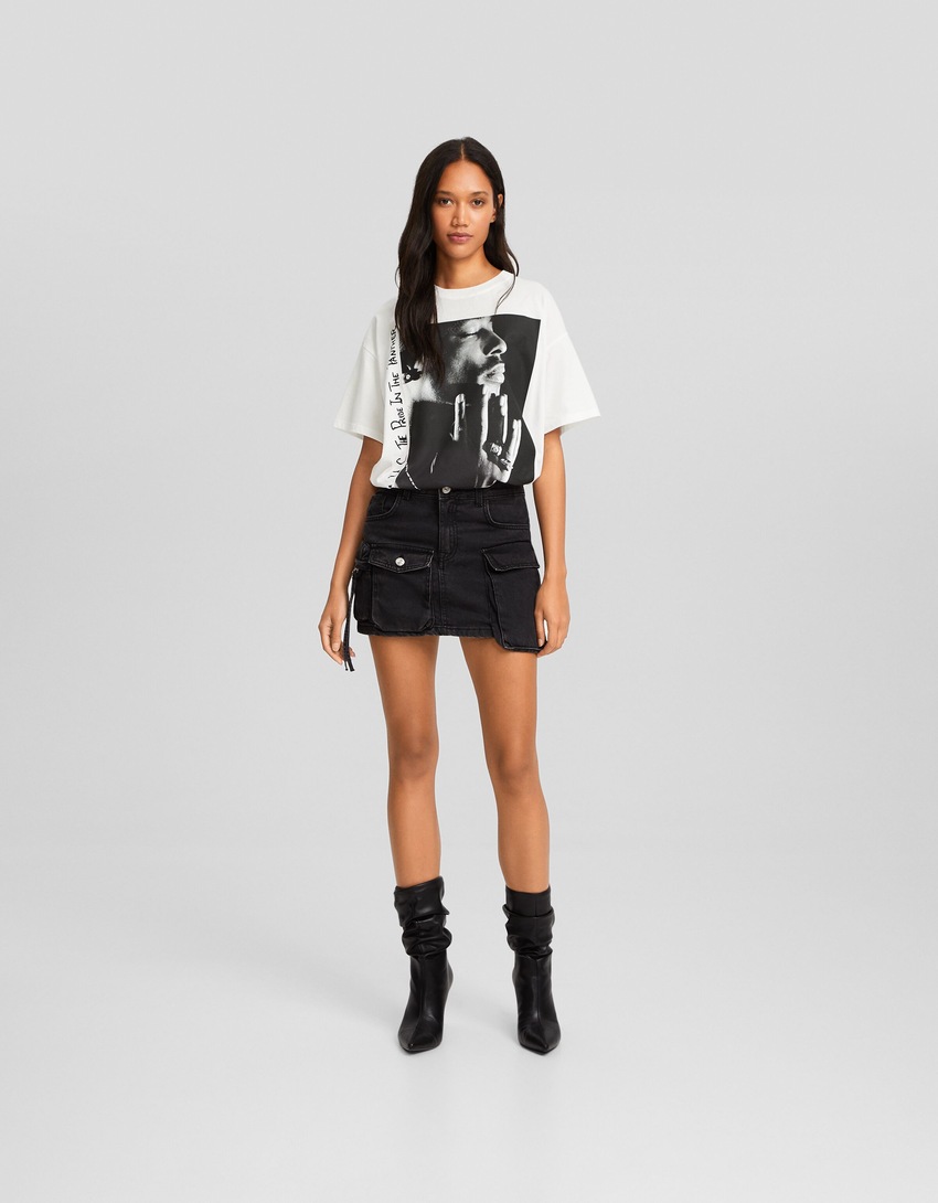 Camiseta oversized de manga curta com estampa do Tupac