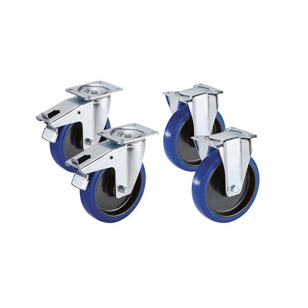Proroll Conjunto Rodas Completamente Elásticas em Jante de Plástico, 2 Rodas Orientáveis Bloqueio Duplo, 2 Rodas Fixas, Ø X Largura Das Rodas 80 X 35 mm - M65611-604359