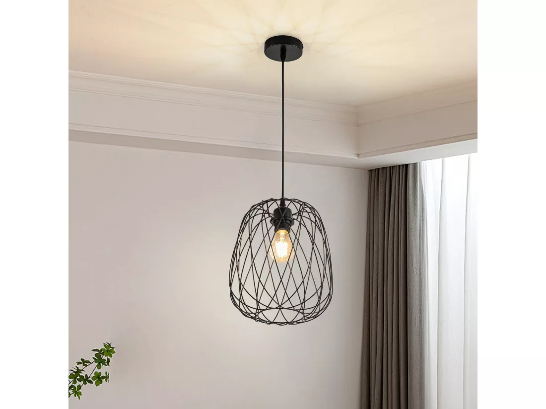NETTLIFE Suspension Table à manger Suspension Vintage - Suspension E27 Plafonnier Suspension Métal Noir Ronde Suspension