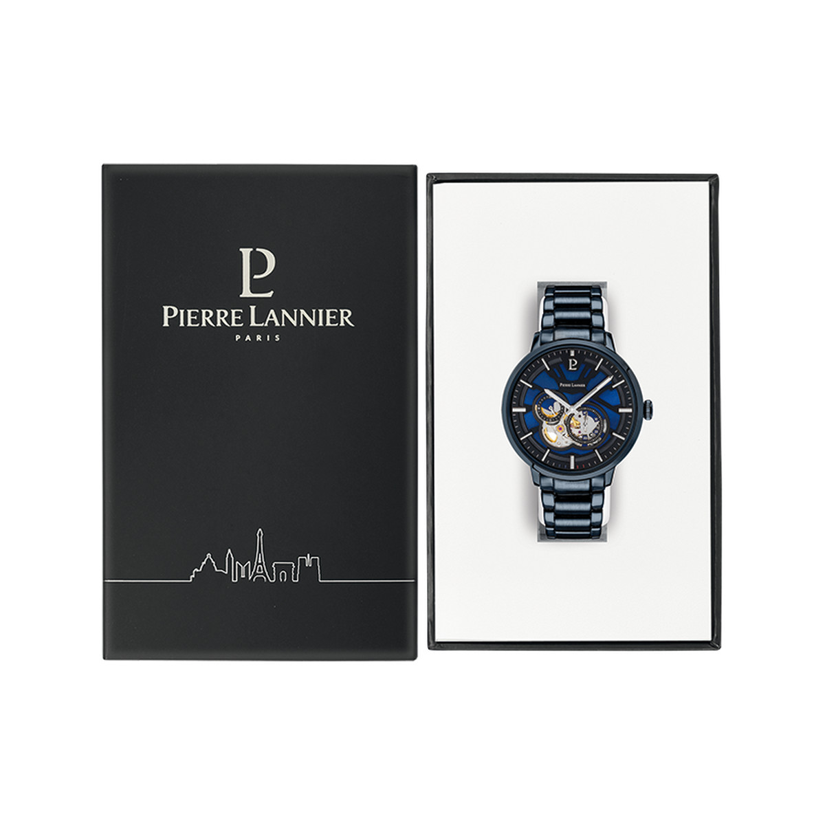 Montre PIERRE LANNIER trio homme automatique, bracelet acier bleu