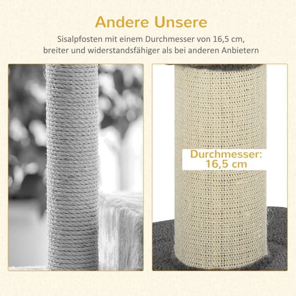 Kløestolper for katter, bæreevne 30 kg, skrapestolpe med plattform, stall, sisal, grå